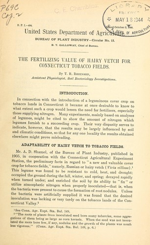 The fertilizing value of hairy vetch for Connecticut tobacco fields