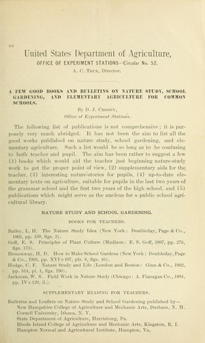 A few good books and bulletins on nature study, school gardening, and elementary agriculture for common schools