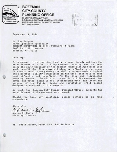 [Final environmental assessment and decision notice for granting a utility easement across the Bozeman Ponds Fishing Access Site]