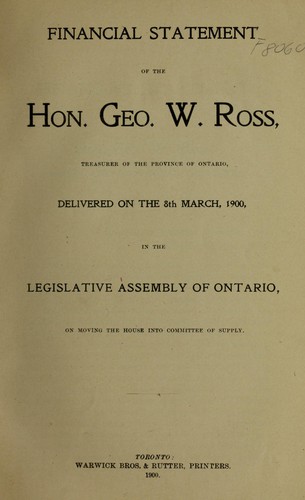 Financial statement of the Hon. Geo. W. Ross, treasurer