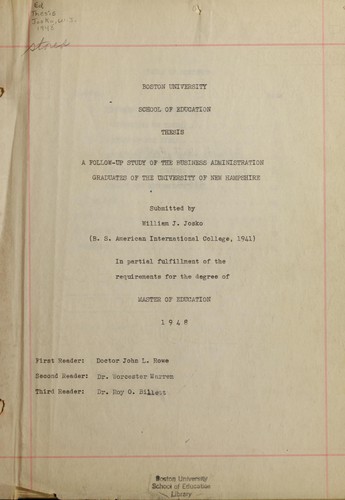 A follow-up study of the business administration graduates of the university of New Hampshire