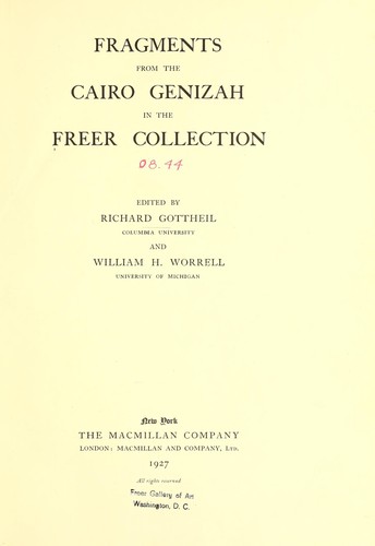 Fragments from the Cairo genizah in the Freer Collection