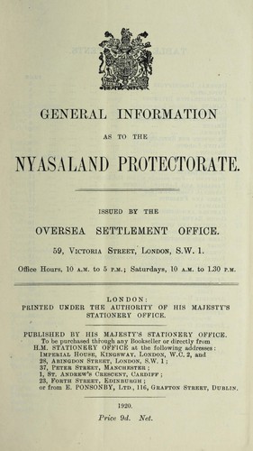 General information as to the Nyasaland protectorate