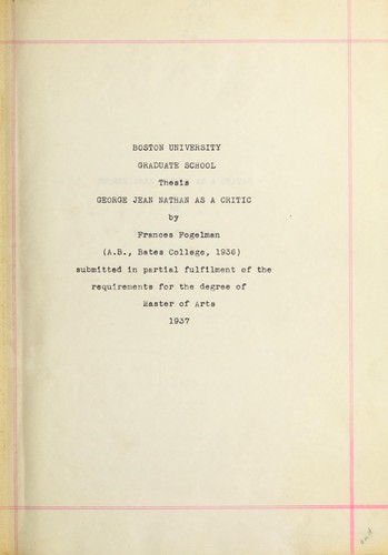 George Jean Nathan as a critic
