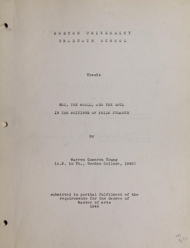 God, the world, and the soul in the writings of Philo Judaeus