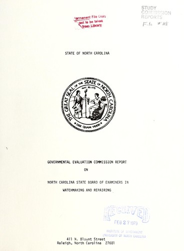 Governmental Evaluation Commission report on North Carolina State Board of Examiners in Watchmaking and Repairing