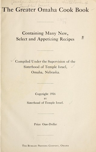 The greater Omaha cook book