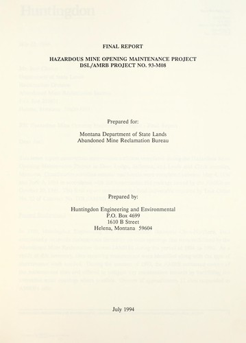 Hazardous Mine Opening Maintenance Project, DSL/AMRB Project No. 93-M08