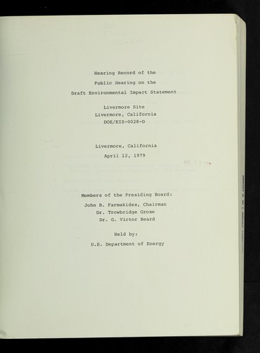 Hearing record of the public hearing on the draft environmental impact statement