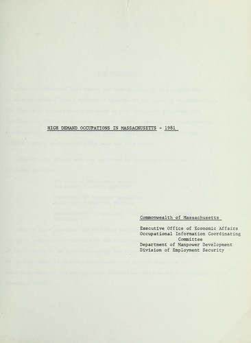 High demand occupations in Massachusetts - 1981