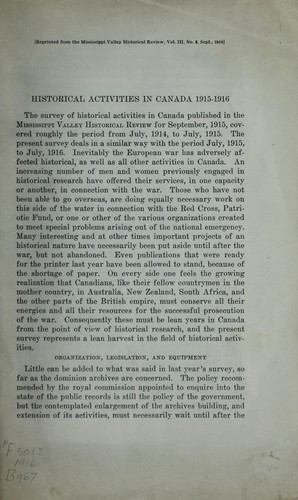 Historical activities in Canada, 1915-16