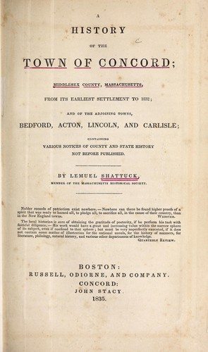 A history of the town of Concord, Middlesex County, Massachusetts