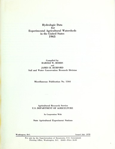 Hydrologic data for experimental agricultural watersheds in the United States, 1963