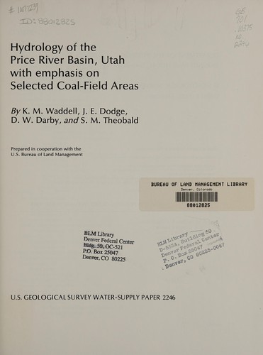 Hydrology of the Price River Basin, Utah with emphasis on selected coal-field areas