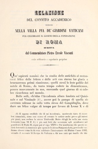Il natale di Roma dell'anno MMDLXXXIX celebrato nella Villa Pia de' Giardini Vaticani dalla Pontificia Accademia Romana d'Archeologia