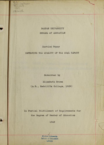 Improving the quality of the oral report