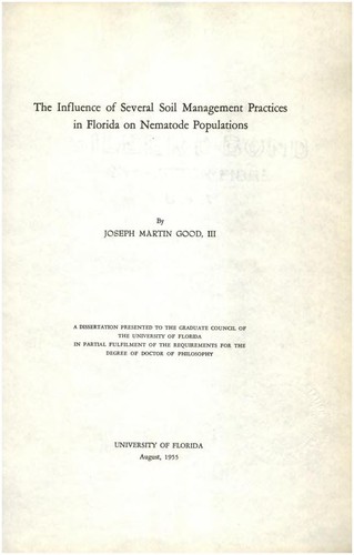 The influence of several soil management practices in Florida on Nematode populations