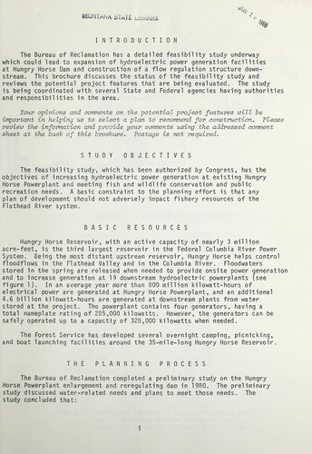 Information brochure, Hungry Horse Powerplant enlargement & reregulating reservoir feasibility study