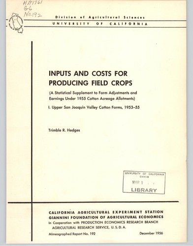 Inputs and costs for producing field crops