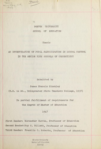 An investigation of pupil participation in school control in the senior high schools of Connecticut