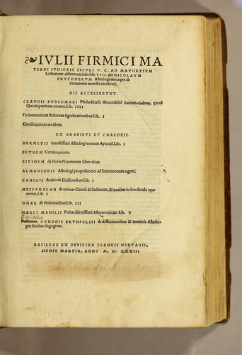 Iulii Firmici Materni iunioris siculi u.c. Ad Mauortium Lollianum astronomic[omega]n Lib. VIII