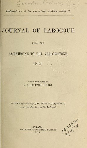 Journal of Larocque from the Assiniboine to the Yellowstone, 1805