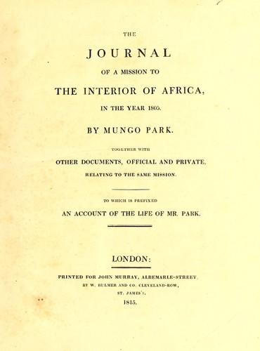 The journal of a mission to the interior of Africa, in the year 1805