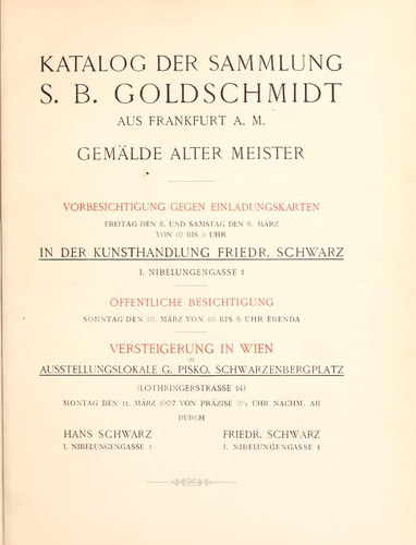 Katalog der Sammlung S.B. Goldschmidt aus Frankfurt A.M.