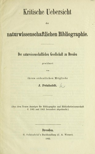 Kritische Uebersicht der naturwissenschaftlichen Bibliographie