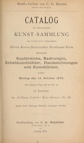 Kunst-sammlung des zu Breslau verstorbenen Herrn Kreis-Justizrathes Ferdinand Kern