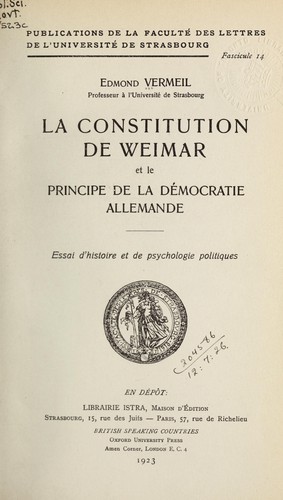 La constitution de Weimar et la principe de la démocratie allemande