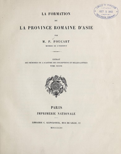 La formation de la province romaine d'Asie