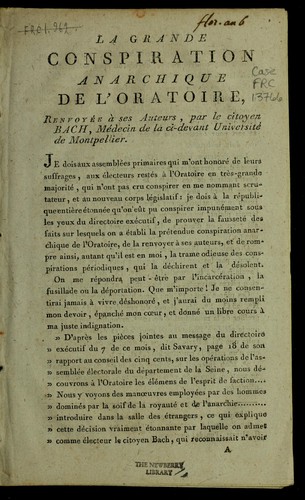 La grande conspiration anarchique de l'Oratoire, renvoyée à ses auteurs