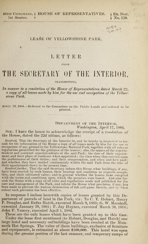 Lease of Yellowstone Park