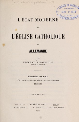 L'Etat moderne et l'église catholique en Allemagne