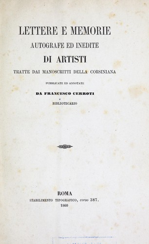 Lettere e memorie autografe ed inedite di artisti