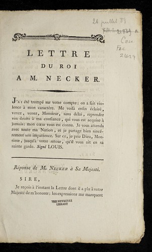 Lettre du roi a M. Necker
