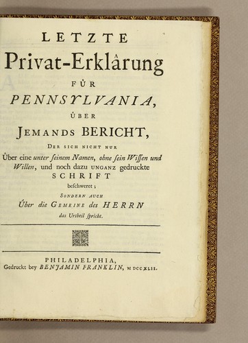 Letzte Privat-Erklârung fûr Pennsylvania