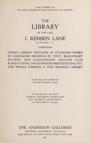 The library of the late I. Remsen Lane of Orange, N.J.