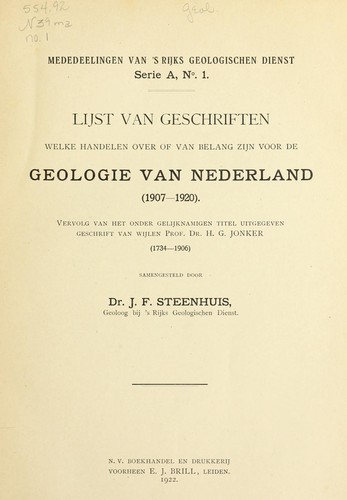 Lijst van geschriften welke handelen over, of van belang zijn voor de geologie van Nederland (1907-1920)