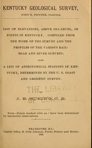 List of elevations, above sea-level, of points in Kentucky