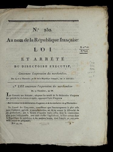 Loi et arre te  du Directoire exe cutif, concernant l'exportation des marchandises