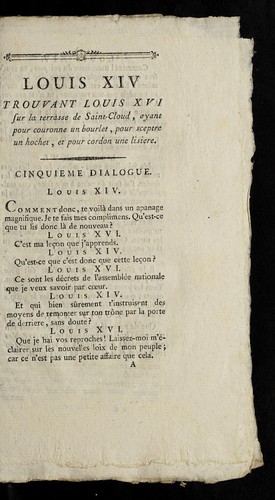 Louis XIV trouvant Louis XVI sur la terrasse de Saint-Cloud, ayant pour couronne un bourlet, pour sceptre un hochet, et pour cordon une lisiere
