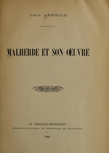 Malherbe et son oeuvre