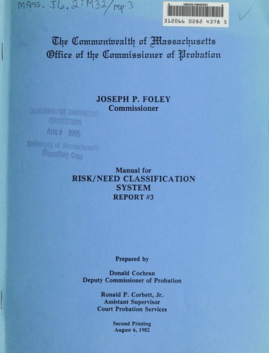 Manual for risk/need classification system