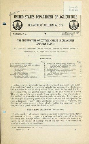 The manufacture of cottage cheese in creameries and milk plants