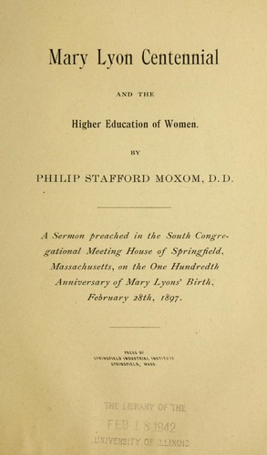 Mary Lyon centennial and the higher education of women