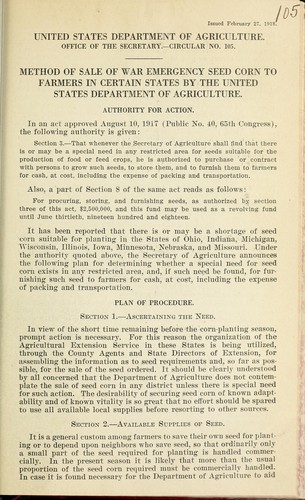 Method of sale of war emergency seed corn to farmers in certain states by the United States Department of Agriculture