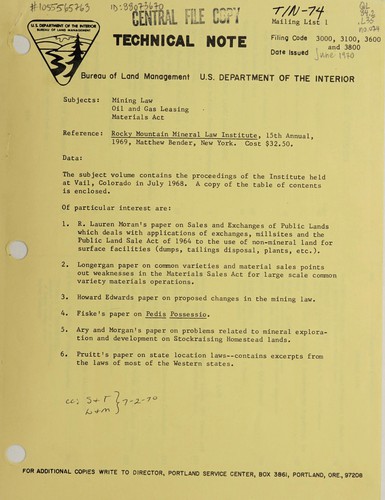 Mining law, oil and gas leasing, materials act