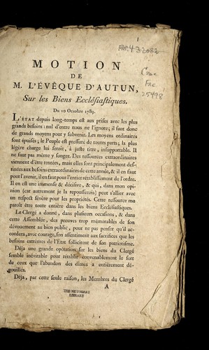 Motion de M. l'e ve que d'Autun, sur les biens eccle siastiques
